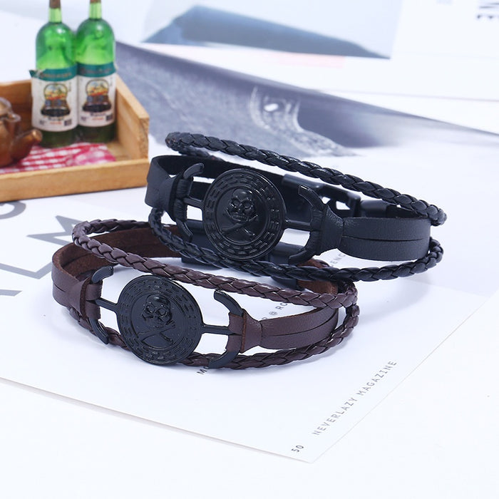 Punk Braided Faux Cowhide Leather Couple Bracelet With Buckle Fashion Cross Border Wrist Rope