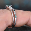 Fashion Versatile Women's Zircon Ring, Copper White K Plated Micro Pave Green Gemstone Ring view 4