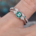 Fashion Versatile Women's Zircon Ring, Copper White K Plated Micro Pave Green Gemstone Ring view 3