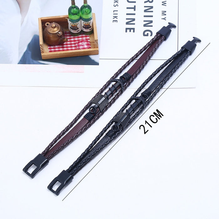 Punk Black Plated Arrow Buckle Faux Leather Bracelet Trendy Student Wristband