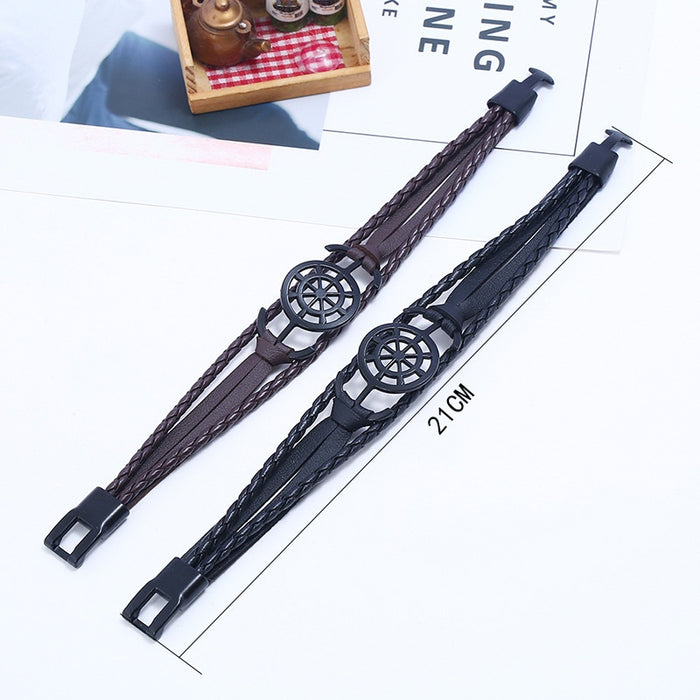 Black Plated Personalized Leather Bracelet European Retro Braided Unisex Student Jewelry