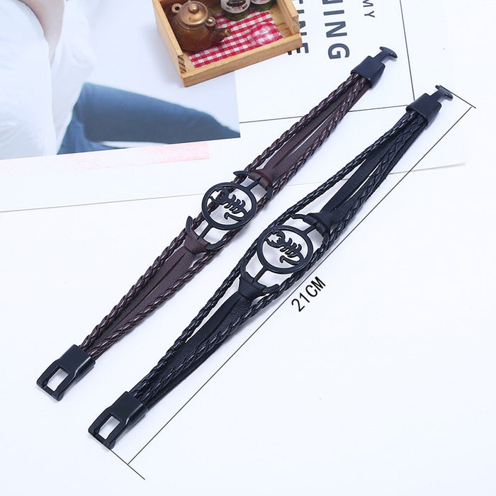 European Black Plated Alloy Buckle Faux Leather Bracelet Couple Simple Wrist Rope