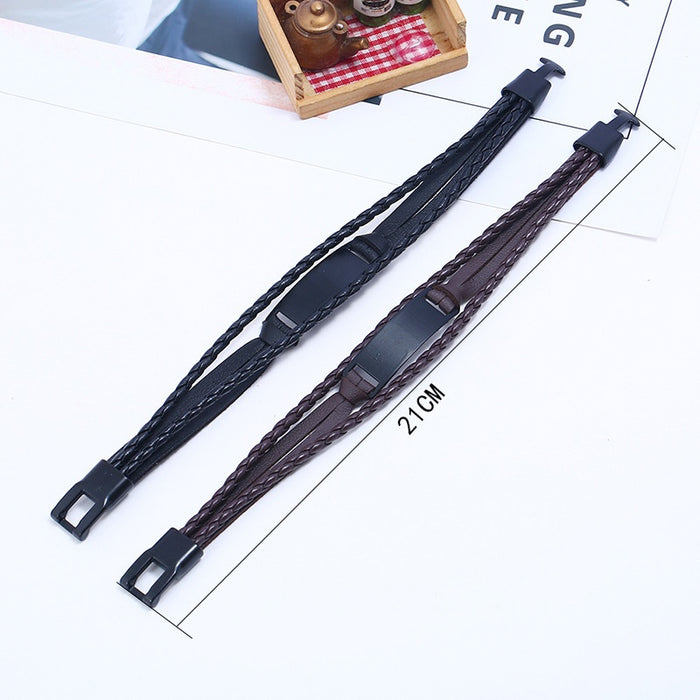 Black Plated Personalized Leather Bracelet European Retro Braided Unisex Student Jewelry