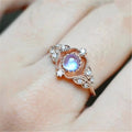 Elegant Moonstone Couple Ring, Copper Rose Gold Plated Zircon Women's Party Jewelry view 2