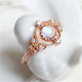 Elegant Moonstone Couple Ring, Copper Rose Gold Plated Zircon Women's Party Jewelry view 3