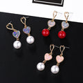 Korean Elegant Heart Sequin Alloy Studs With Faux Pearl Drop Sweet Fashion Jewelry For Women Earrings view 1