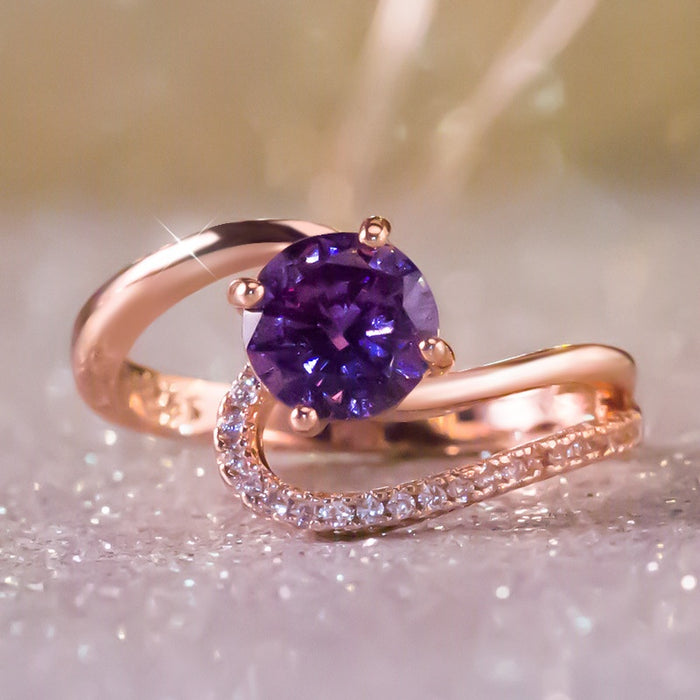 Creative Z Shape Zircon Women's Pinky Ring, Copper Rose Gold Plated Fine Jewelry
