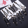 Korean Gold Alloy Black Enamel Geometric Chain Tassel Rhinestone Stud Drop Earrings view 2