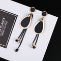 Korean Gold Alloy Black Enamel Geometric Chain Tassel Rhinestone Stud Drop Earrings view 5