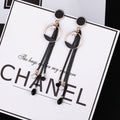 Korean Gold Alloy Black Enamel Geometric Chain Tassel Rhinestone Stud Drop Earrings view 4