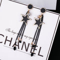 Korean Gold Alloy Black Enamel Geometric Chain Tassel Rhinestone Stud Drop Earrings view 3