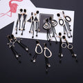 Korean Gold Alloy Black Enamel Geometric Chain Tassel Rhinestone Stud Drop Earrings view 1