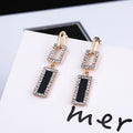 Luxury Geometric Rectangle Black Enamel Rhinestone Alloy Chain Drop Stud Dangle Women's Fashion Earrings view 2