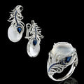 Vintage Phoenix Tail Moonstone Stud Earrings Creative Women's Artificial Gemstone Ear Drops view 2