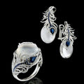 Vintage Phoenix Tail Moonstone Stud Earrings Creative Women's Artificial Gemstone Ear Drops view 3