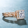 Rose Gold Square Cut Cubic Zirconia Couple Rings, Women's Wedding Jewelry Birthday Gift view 4