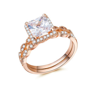 Rose Gold Square Cut Cubic Zirconia Couple Rings, Women's Wedding Jewelry Birthday Gift