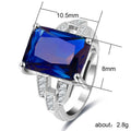 Simple Blue Rectangular Zircon Ring For Women, Gorgeous Cocktail Party Fashion Jewelry Accessory view 5