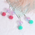 Iridescent Ribbon Glass Ball Pom Pom Drop Hook Alloy Crystal Bead Women's Fashion Earrings view 1
