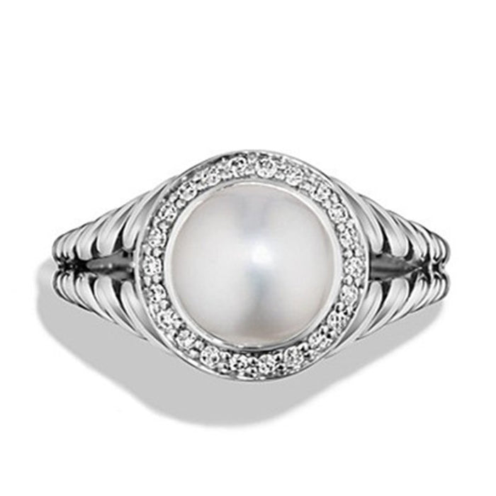 Copper Silver Plated Pearl Zircon Engagement Ring For Women, Delicate Fashion Jewelry