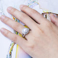 Copper Silver Plated Pearl Zircon Engagement Ring For Women, Delicate Fashion Jewelry view 4