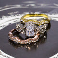 Elegant Hollow Three Color Zircon Ring Set For Women, Fashion Stacking Rings With Pave Stones view 3