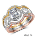 Elegant Hollow Three Color Zircon Ring Set For Women, Fashion Stacking Rings With Pave Stones view 5