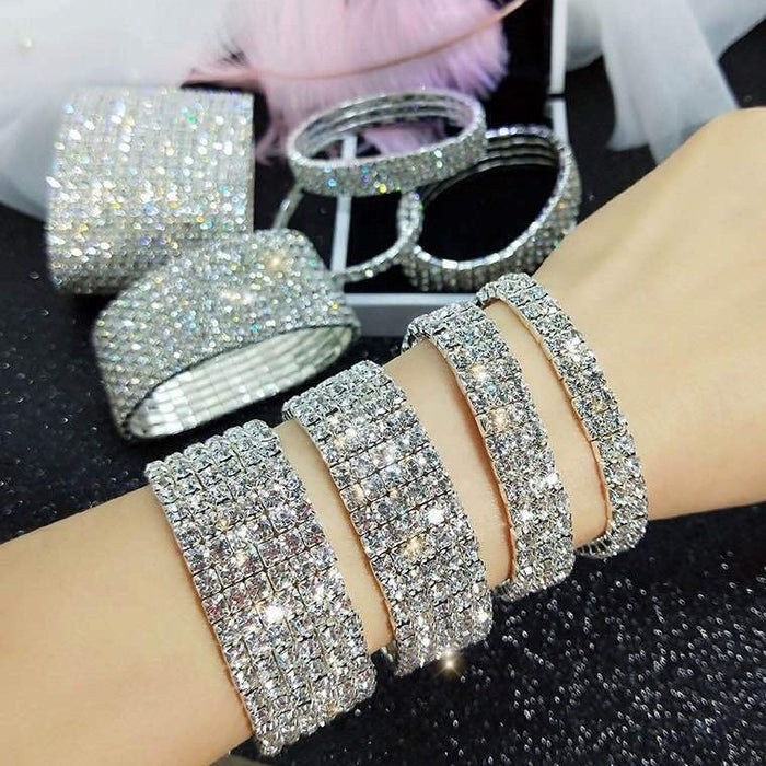 Fashion OL Copper Full Rhinestone Geometric Ring Bangle For Women Minimalist Korean Style Jewelry