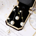 Metal Teardrop Tassel Drop Earrings With Pearl Studs, European American Minimalist Style view 2