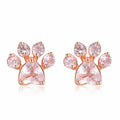 Creative Cat Paw Footprint Pink Crystal Zircon Stud Earrings Rose Gold Plated Ear Jewelry view 1