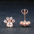 Creative Cat Paw Footprint Pink Crystal Zircon Stud Earrings Rose Gold Plated Ear Jewelry view 3