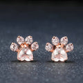Creative Cat Paw Footprint Pink Crystal Zircon Stud Earrings Rose Gold Plated Ear Jewelry view 2