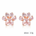 Creative Cat Paw Footprint Pink Crystal Zircon Stud Earrings Rose Gold Plated Ear Jewelry view 5