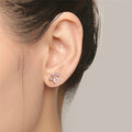 Creative Cat Paw Footprint Pink Crystal Zircon Stud Earrings Rose Gold Plated Ear Jewelry view 4