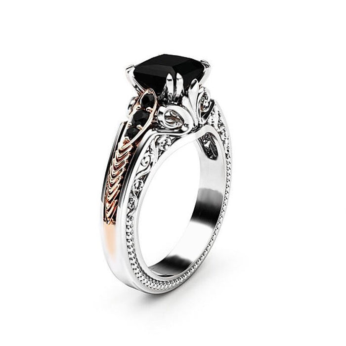 Fashion Octopus Black Square Women's Ring, Exquisite Hollow Zircon Finger Ring For Europe And America