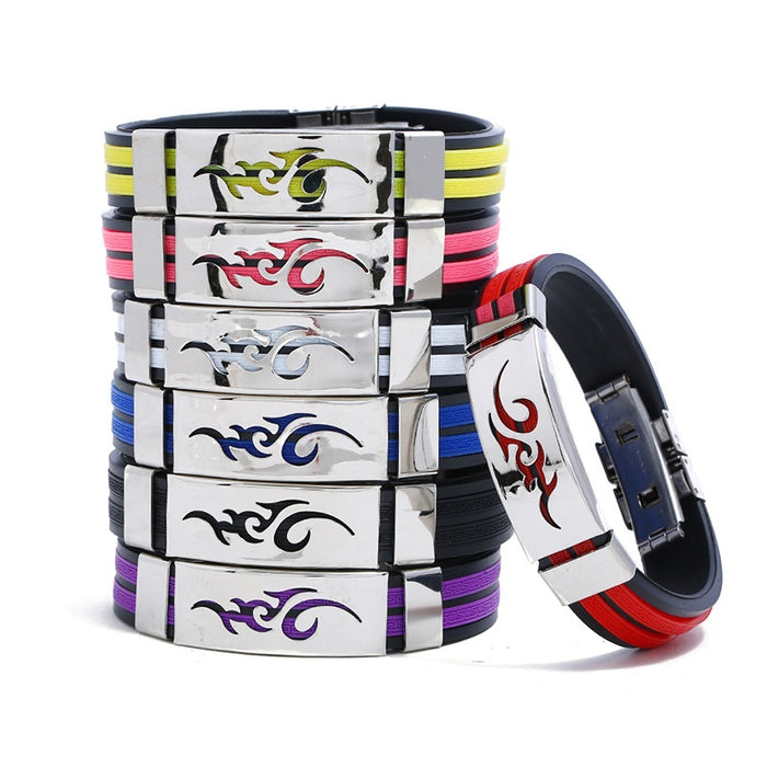 Korean Style Titanium Steel Flame Silicone Stainless Steel Bracelet For Men