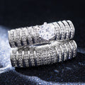 Luxury Double Layer Hollow Zircon Stack Ring For Women, Gold Plated Statement Hand Jewelry view 4