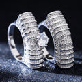 Luxury Double Layer Hollow Zircon Stack Ring For Women, Gold Plated Statement Hand Jewelry view 3