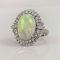 Large Synthetic Opal Ring Silver Plated Copper Cluster Zircon Artificial Opal Jewelry view 3
