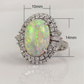 Large Synthetic Opal Ring Silver Plated Copper Cluster Zircon Artificial Opal Jewelry view 5