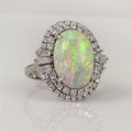 Large Synthetic Opal Ring Silver Plated Copper Cluster Zircon Artificial Opal Jewelry view 2