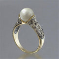 Vintage 14K Gold Plated Women's Ring With Delicate Simulated Pearl, Elegant Retro Jewelry view 1