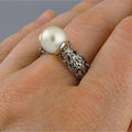 Vintage 14K Gold Plated Women's Ring With Delicate Simulated Pearl, Elegant Retro Jewelry view 4
