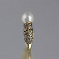 Vintage 14K Gold Plated Women's Ring With Delicate Simulated Pearl, Elegant Retro Jewelry view 5