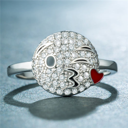 Korean Style Cute Emoji Smile Face Cartoon Ring, Creative Fashion Hand Jewelry