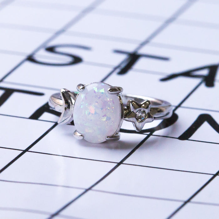 Direct Creative Star Moon Oval Synthetic Opal Ring Silver Plated Jewelry For Women