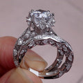 Sparkling Rhinestone Round Engagement Ring Set For Women European Style Hand Jewelry view 3