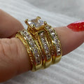 Luxury Micro Pave Zircon Ring Three Piece Set, European Style Women's Couple Jewelry view 5