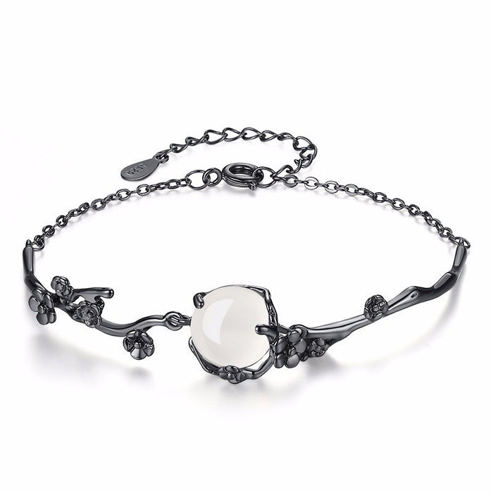 Korean Creative Peach Blossom Bracelet For Women, Floral Artificial White Chalcedony Jewelry