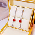 Elegant Red Pearl Zircon Heart Geometric Chain Dangle Hook Bridal Fashion Long Tassel Earrings view 3